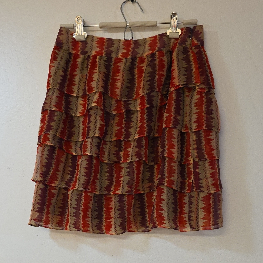 Anthropologie Anna Sui Orange Brown Tiered Mini Skirt Casual